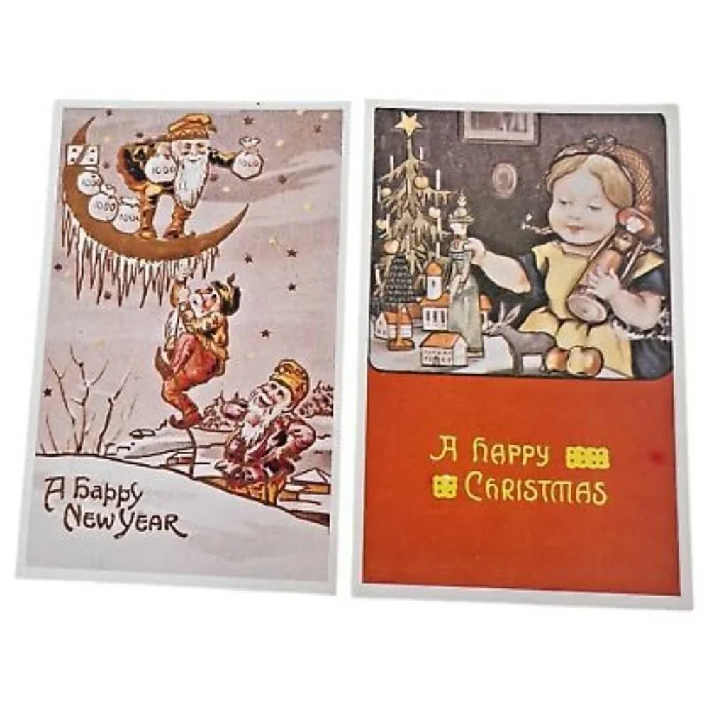 Retro Christmas Postcard Set of 16‎ Santa Claus & Holiday Scenes Vintage Style
